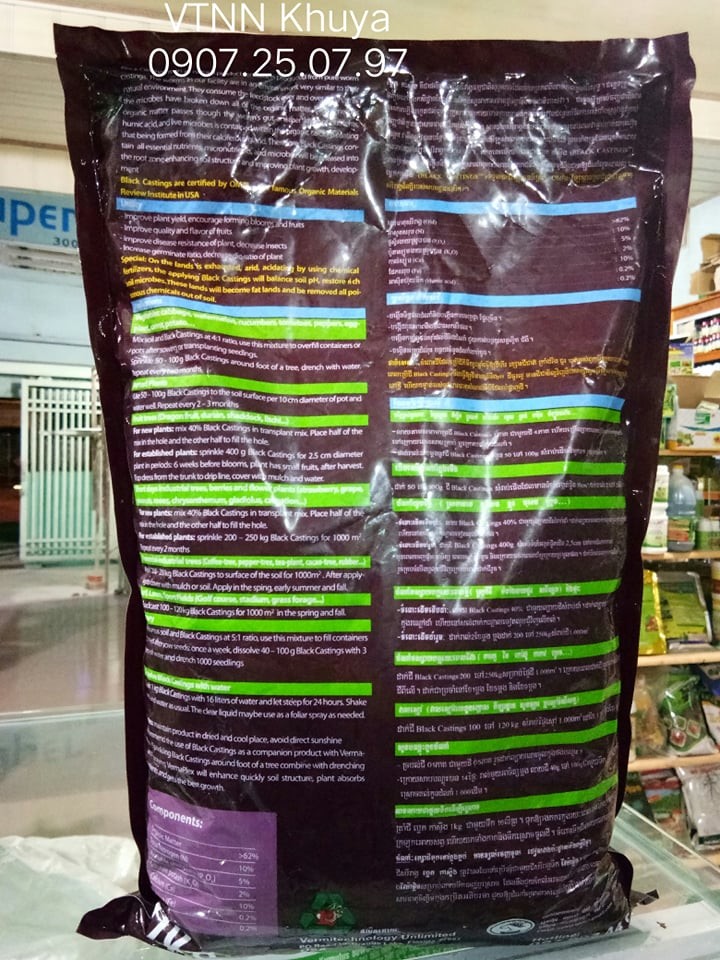 Phân bón hữu cơ trùn quế Black Castings Mỹ 2kg