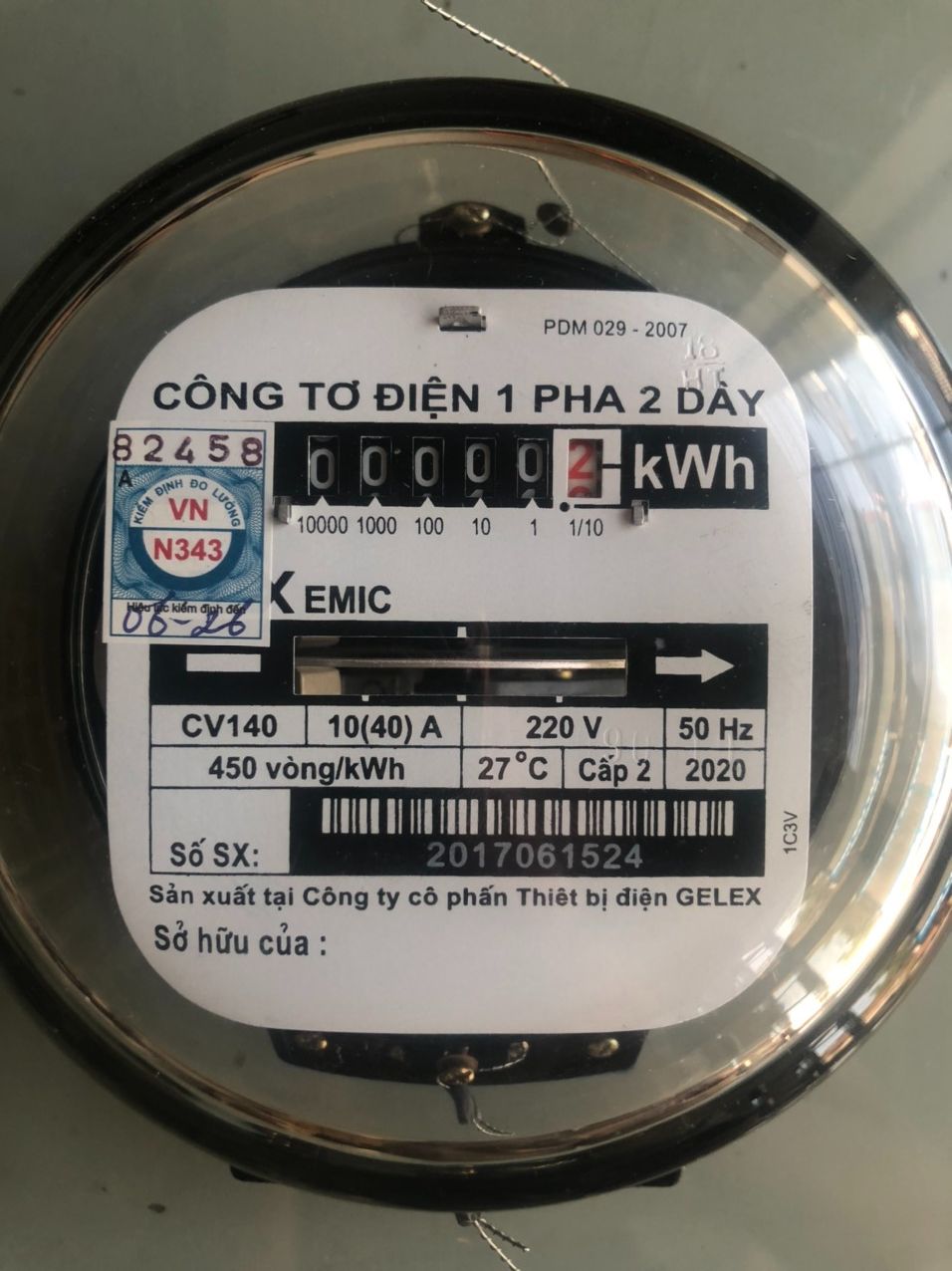 Công tơ điện EMIC 1 pha 2 dây 10(40)A ( có giấy kiểm định của điện lực Miền Bắc )