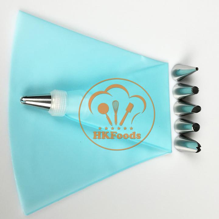 Bộ 6 đuôi bắt kem inox + túi bóp kem silicon