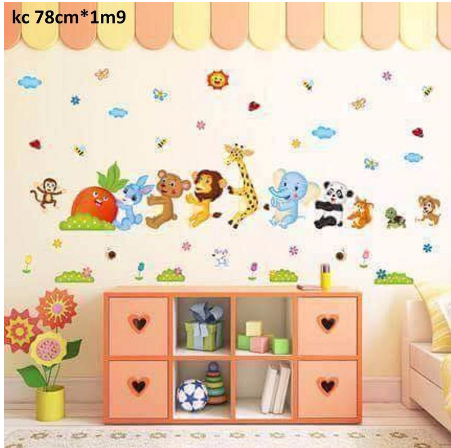 Decal dán tường Thú kéo ôm nhau( 1m8 *1m2)