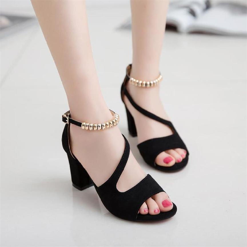 Giày cao gót nữ hở mũi gót vuông 7 cm giá rẻ