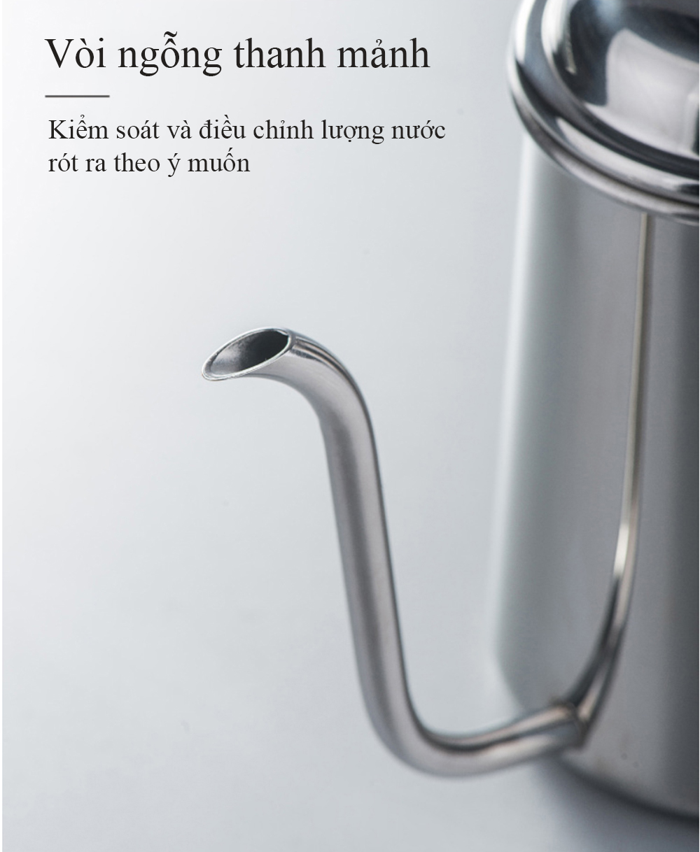Ấm cổ ngỗng pha cafe 650ml Inox 304 cao cấp