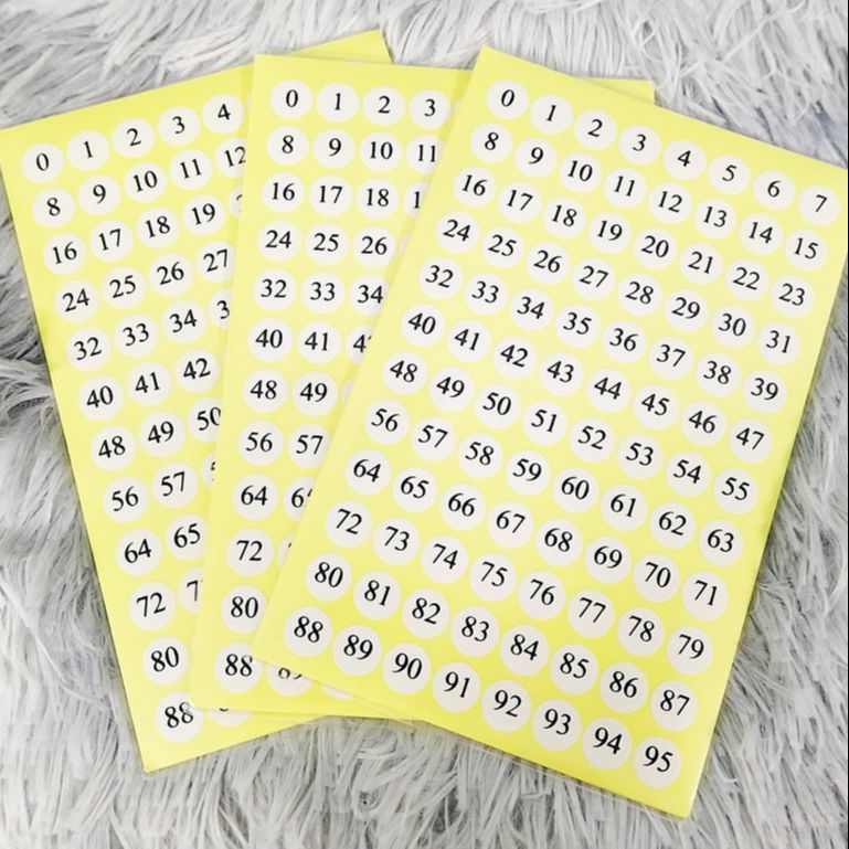 Giấy decal tomy số thứ tự từ 0 -> 95 - xấp 10 tờ
