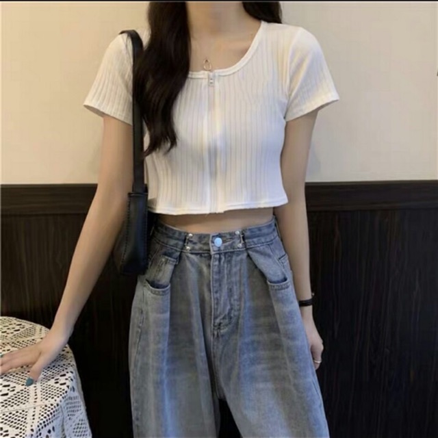 [HCM]ÁO CROPTOP DÂY KÉO