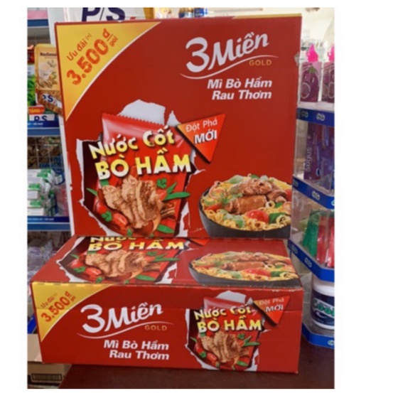 Thùng 30 gói x 75g Mì Tôm 3 Miền (Bò Hầm Rau Thơm).