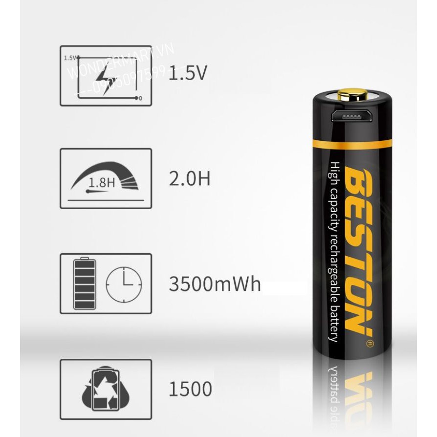 [HCM]Pin sạc AA 1.5V cao cấp Beston Lithium 3500mWh