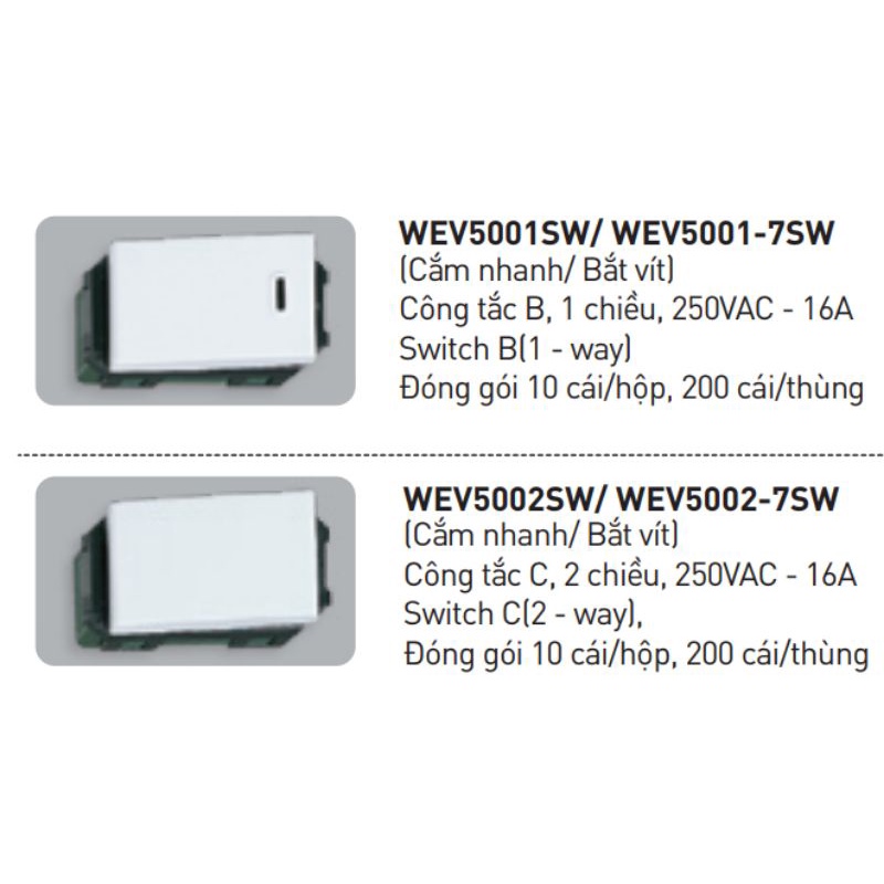Công tắc 1 chiều, 2 chiều Panasonic Wide WEV5001SW , WEV5002SW (1 Hạt)