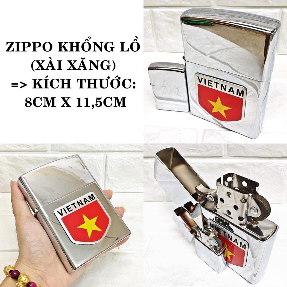 BẬT LỬA ZIPPO KHỔNG LỒ BẠC BÓNG HÌNH CỜ VIỆT NAM (SIZE: 8CM X 11,5CM) - (XÀI XĂNG)