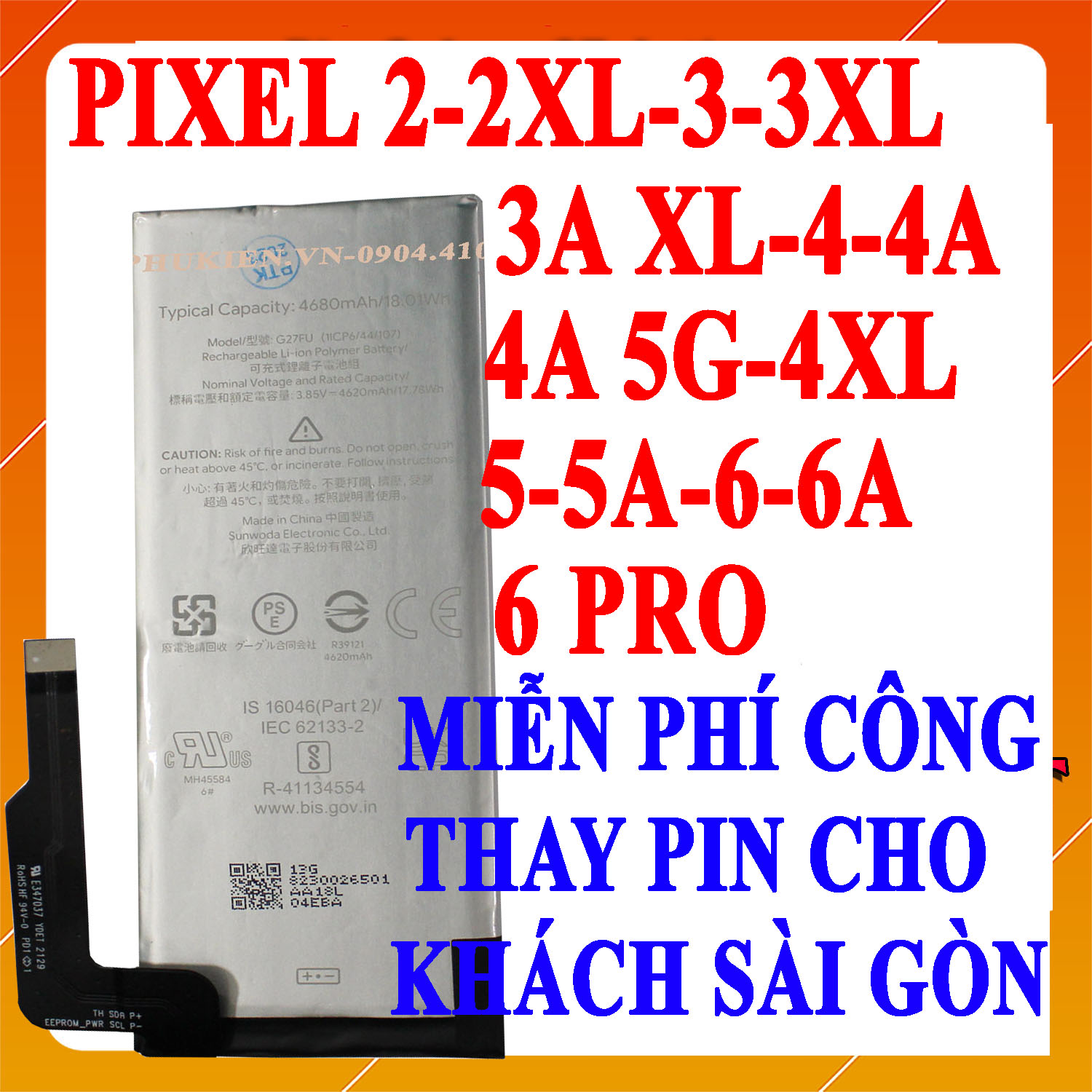 Pin Scud cho Google Pixel 2/Pixel 2XL/Pixel 2 XL/Pixel 3/Pixel 3 XL/Pixel 3XL/Pixel 3A XL/Pixel 4/Pixel 4A/Pixel 4A 5G/Pixel 4A5G/Pixel 5/Pixel 5A/Pixel 6/Pixel 6A/Pixel 6 Pro/Pixel 4XL/Pixel 4 XL
