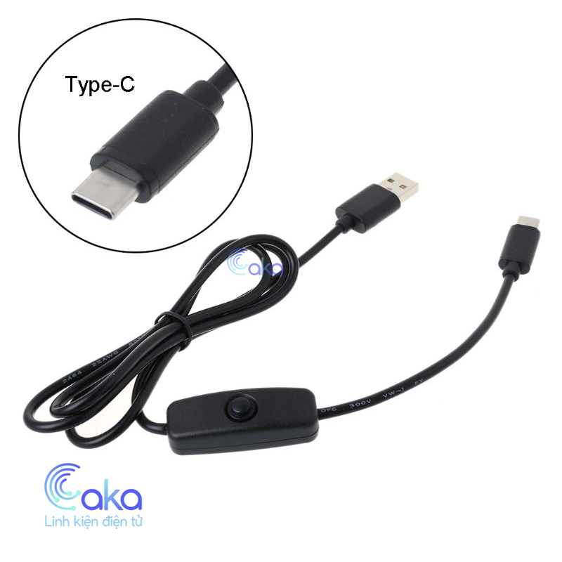 Dây Nguồn USB Type C Có Công Tắc 5V Cho Raspberry Pi, Quạt, Đèn LED