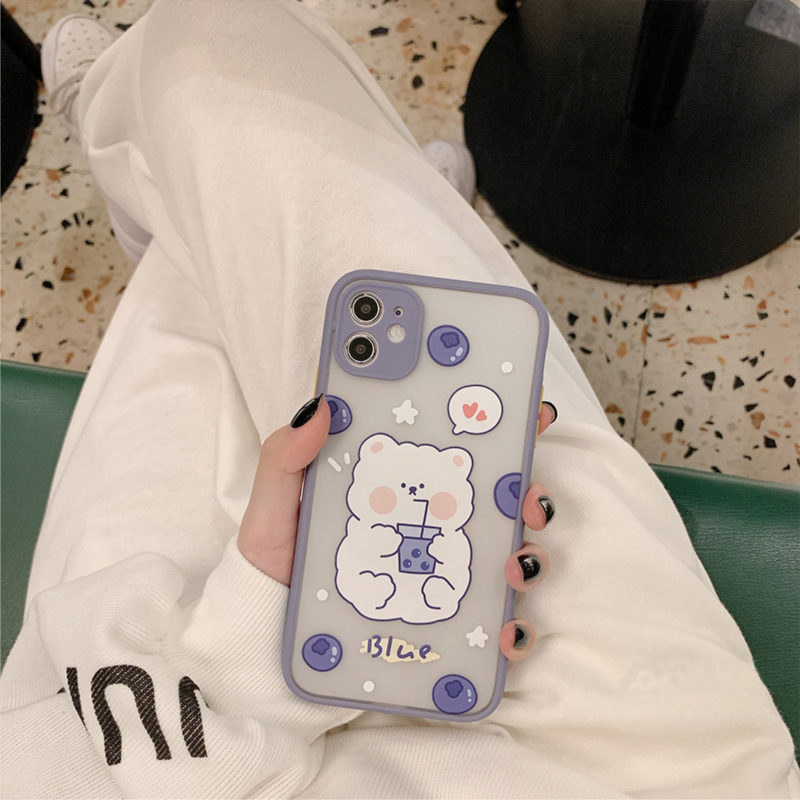 Ốp Lưng Nhám Chống Sock Va Đập Bảo Vệ Camera Bear Cheese x Blue