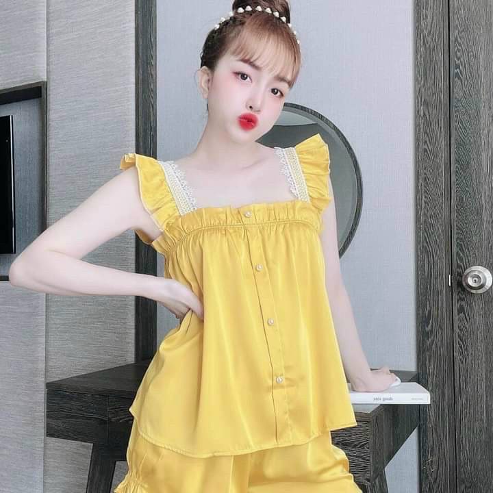 Đồ bộ đùi cánh tiên mặc nhà, bộ ngủ lụa satin cao cấp