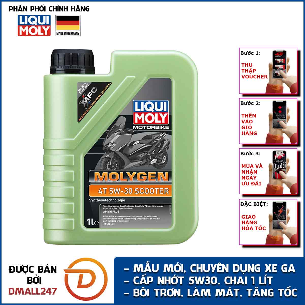 Dầu nhớt tổng hợp xe ga Molygen Liqui Moly 1L 5W30