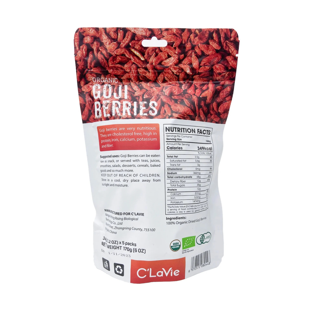 Organic Goji Berries 170Gr - C'Lavie