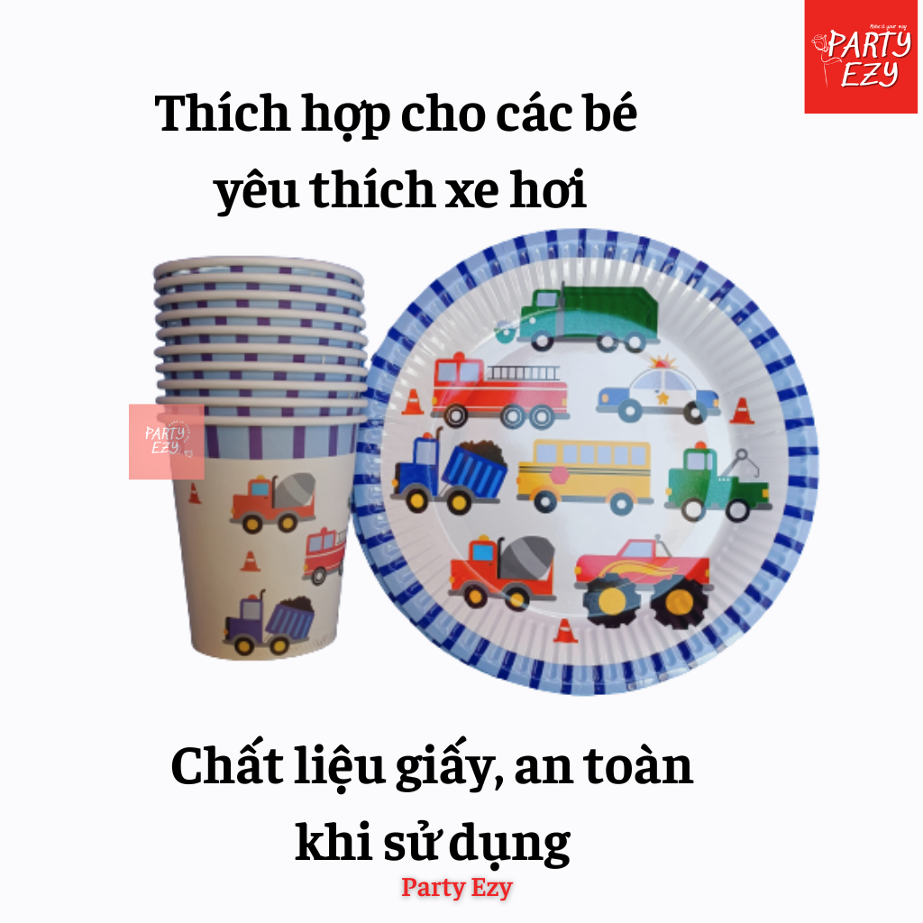 SET DĨA, LY GIẤY CHỦ ĐỀ XE CỘ, XE HƠI CHO BÉ