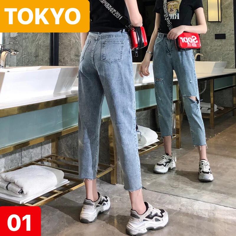 QUẦN JEAN BAGGY NỮ CHẤT BÒ XANH RÁCH CUTE LƯNG CAO NÂNG MÔNG HONDATAKA CAO CẤP TOKY-01 - TOKYO FASHION