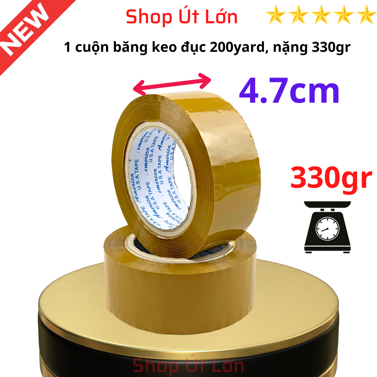 1 Roll of 200yard opaque tape weighs 330gram wide 4.7cm 5mm core 1 tree 6 rolls of 2kg-Big Soda