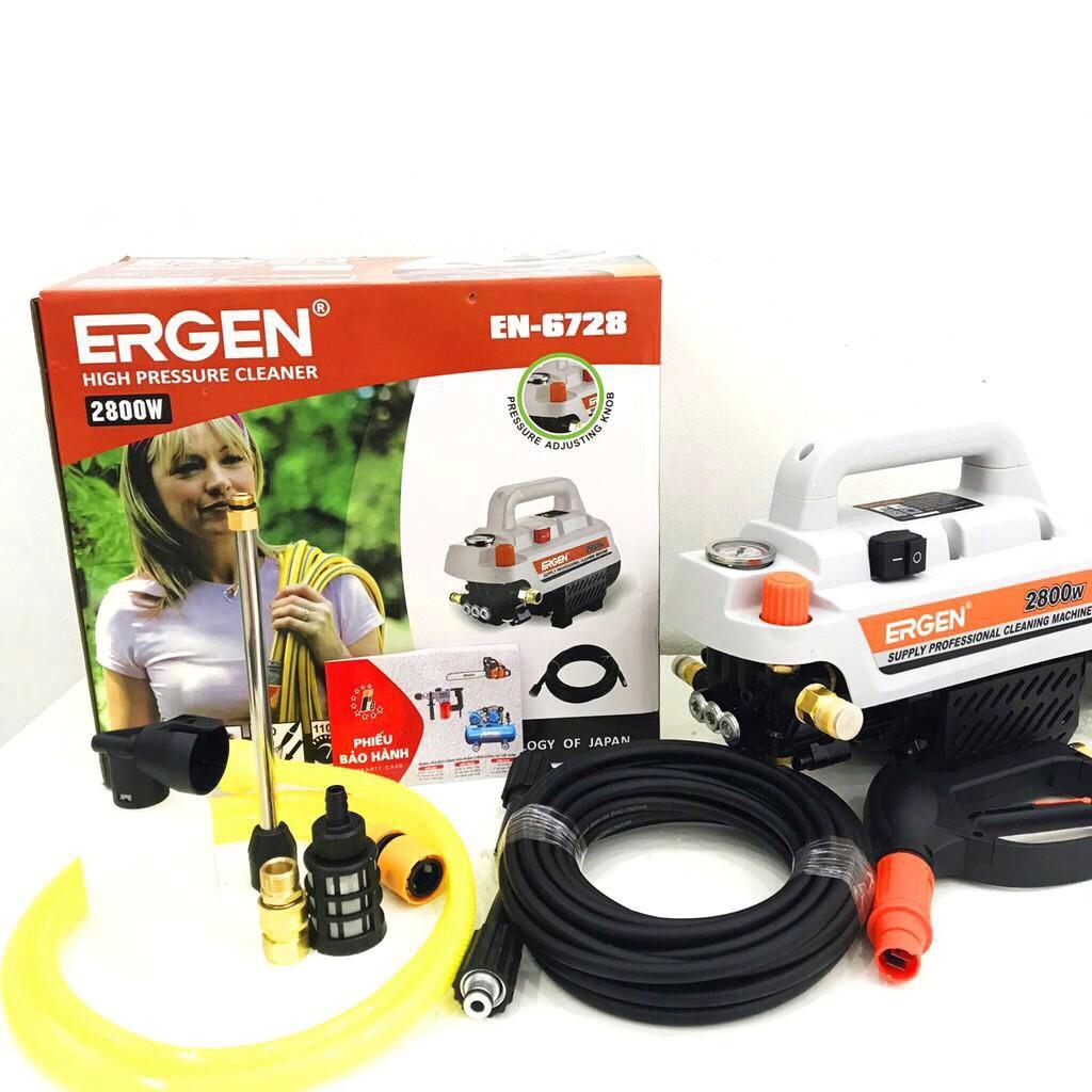 Máy rửa xe Ergen EN-6728 (có điều chỉnh áp lực) Máy rửa xe mini gia đình công suất 2800W moter lõi đồng cảm ứng từ tự động hút và ngắt nước khi bóp cò, Tặng bình tạo bọt siêu tiện lợi
