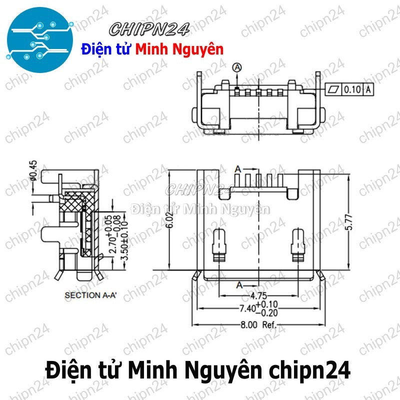 [4 cái] (K148) Đầu Micro USB V3 (Đầu Jack USB Hàn Board) - HH004876