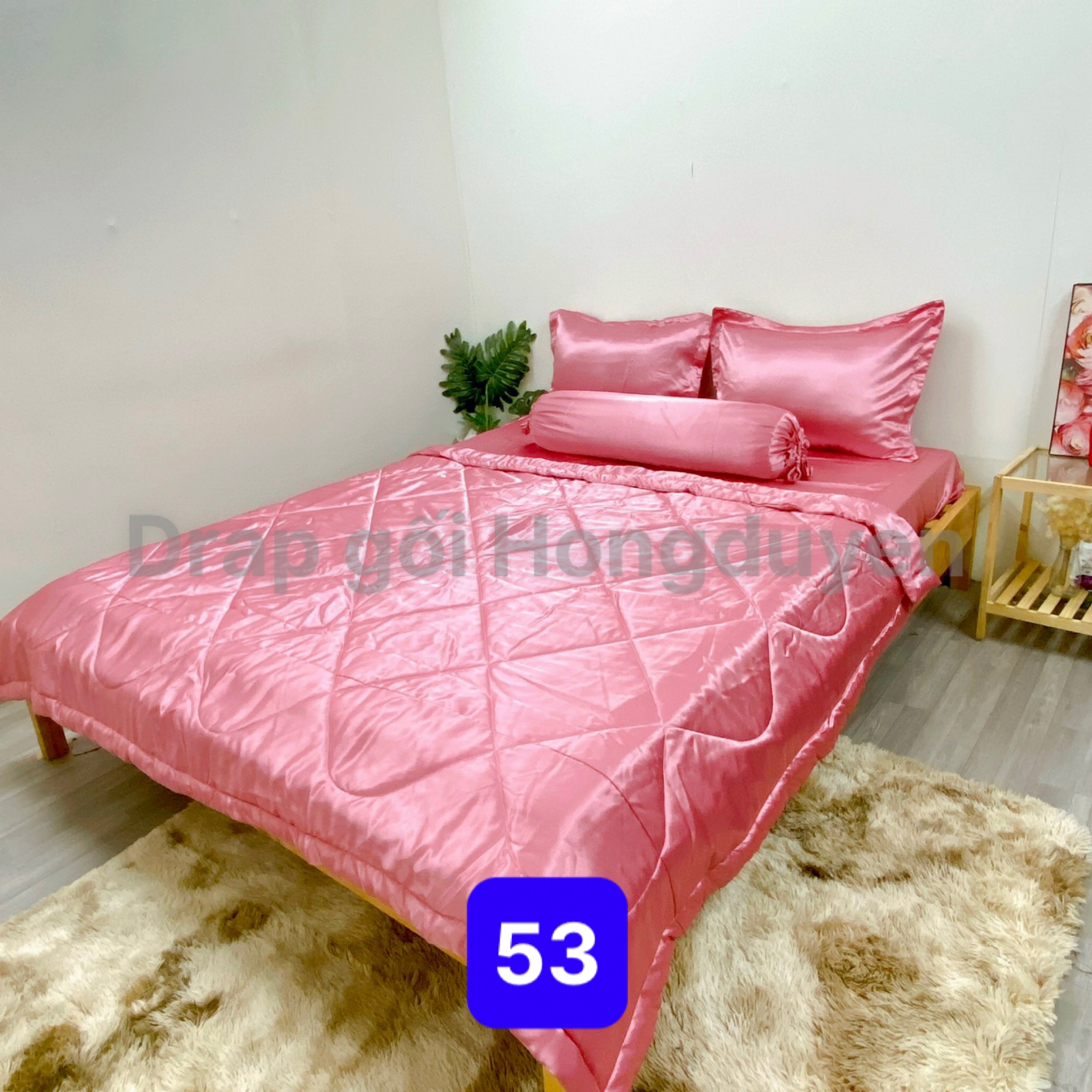Bộ drap/ga/ra phi bóng trơn (chân nệm dưới 15cm) 1m6/1m8 màu hồng dâu 53. Bộ drap phi bóng 1 màu. Bộ grap phi bóng. Bộ ra phi bóng. Bộ drap phi lụa. Bộ grap phi lụa. Bộ ga phi lụa. Ga giường-drap giường-grap giường-ra giường.