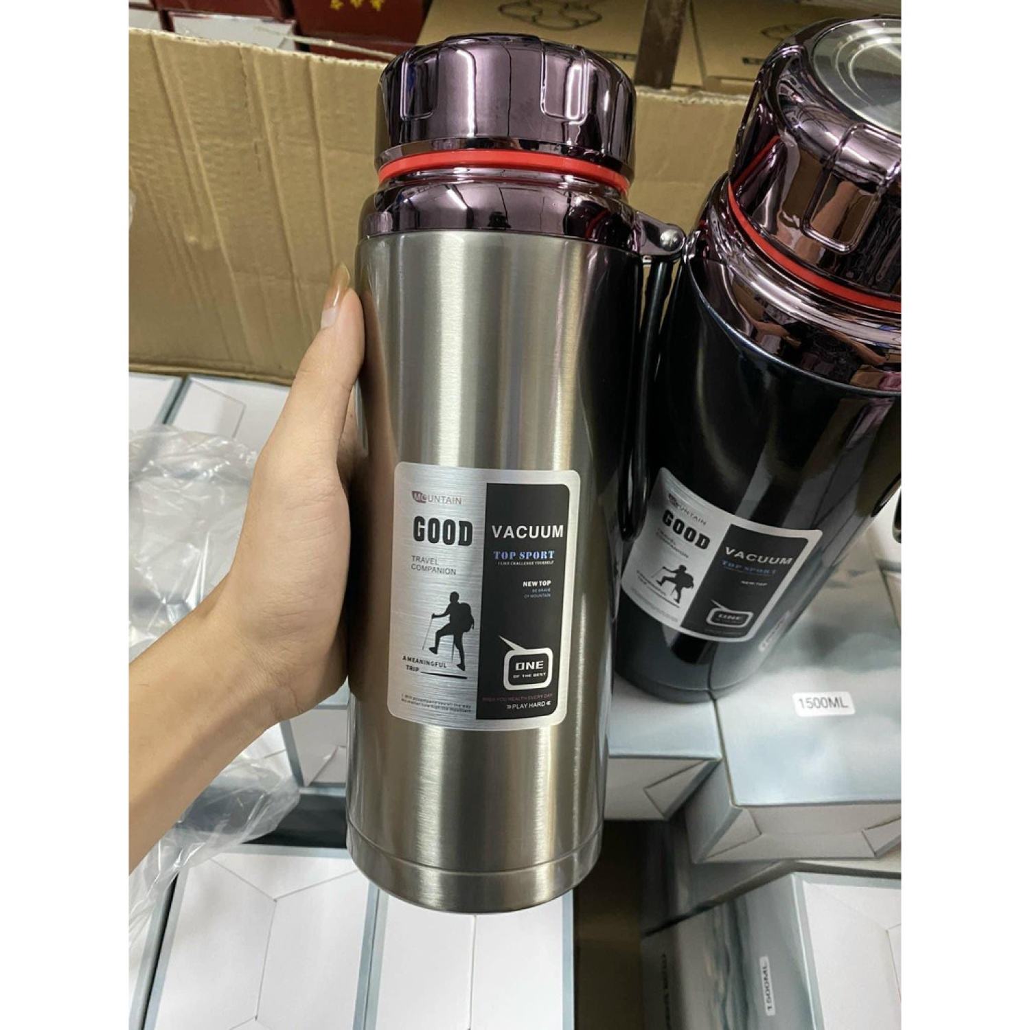Bình giữ nhiệt 1500ML cao cấp lắp Kim Cương nóng lạnh lõi thép inox 304 bảo hành 3 tháng