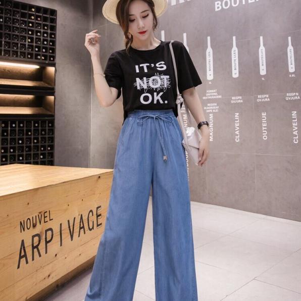QUẦN DENIM ỐNG SUÔNG LƯNG THUN