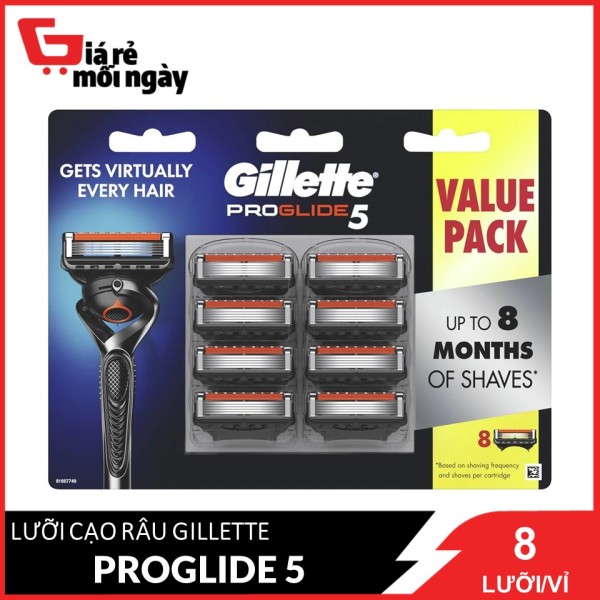 Lưỡi cạo râu Gillette Proglide 5 lưỡi (Cam) Vỉ 8 lưỡi