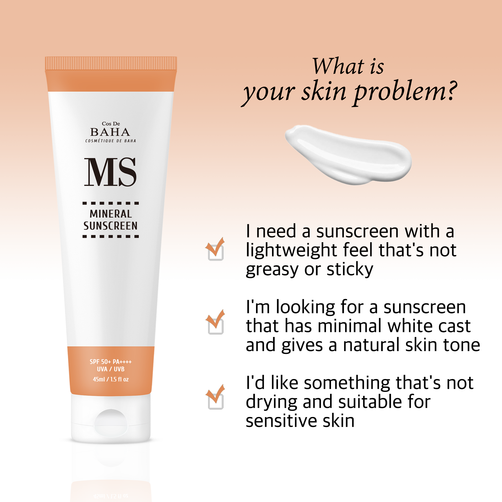 Cos De BAHA MS Sunscreen SPF 50+ PA++++(Cream 45ml/1.5 fl oz)