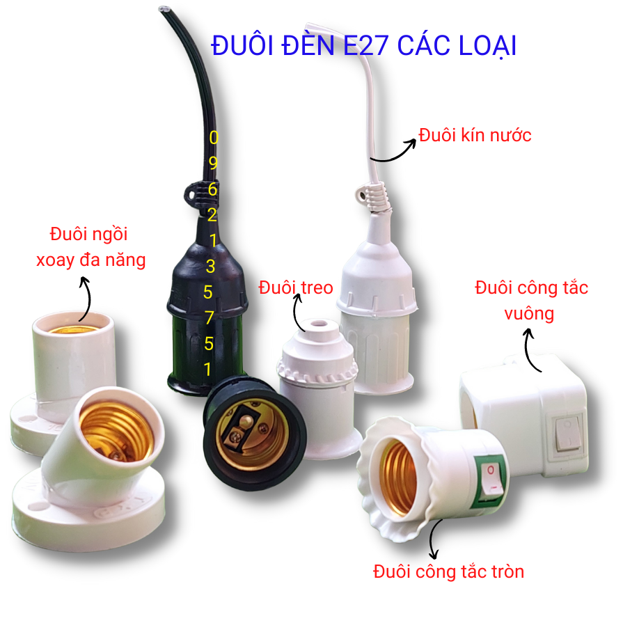 Đuôi đèn xoáy treo lò xo E27 các loại