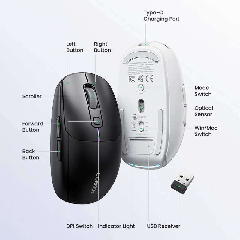 【For Windows only】UGREEN MU103 Wireless Mouse  Silent Computer Mouse with USB Receiver Mouse, 5000 DPI Small Flat Portable Mice for PC, Laptop, Computer, Chromebook, MacBook Model:90539