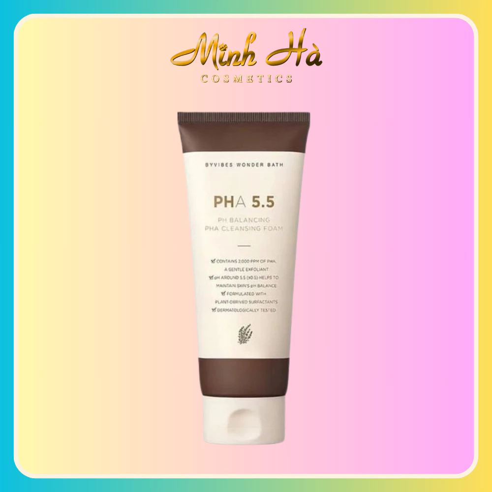 Sữa rửa mặt Byvibes Wonder Bath PHA 5.5 PH Balancing PHA Cleansing Foam 130ml cấp ẩm và cân bằng lượng dầu nhờn trên da