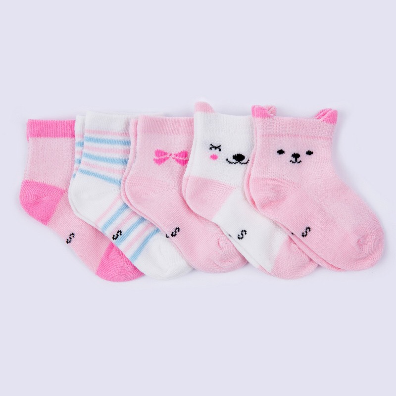 Set 5 đôi tất lưới cao cổ hình gấu cho bé T03