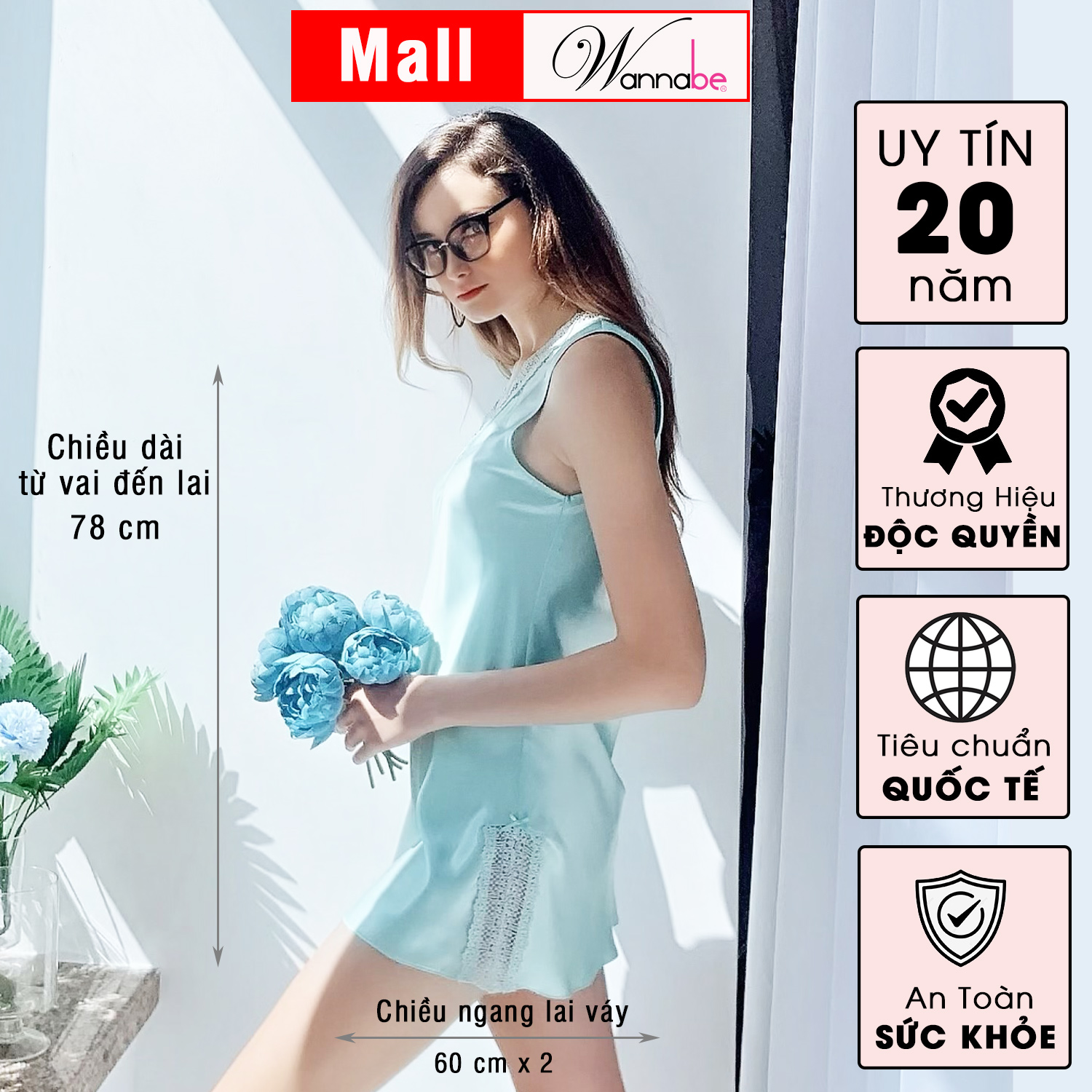 Đầm ngủ phi lụa wannabe dns11 cổ tim phối ren nữ tính nhẹ nhàng