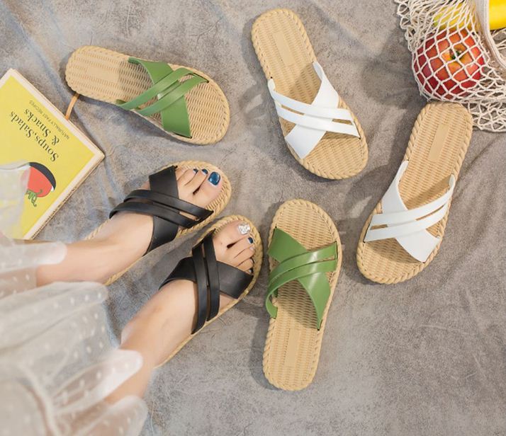 Dép nữ quai chéo đế cói chống trượt DN04