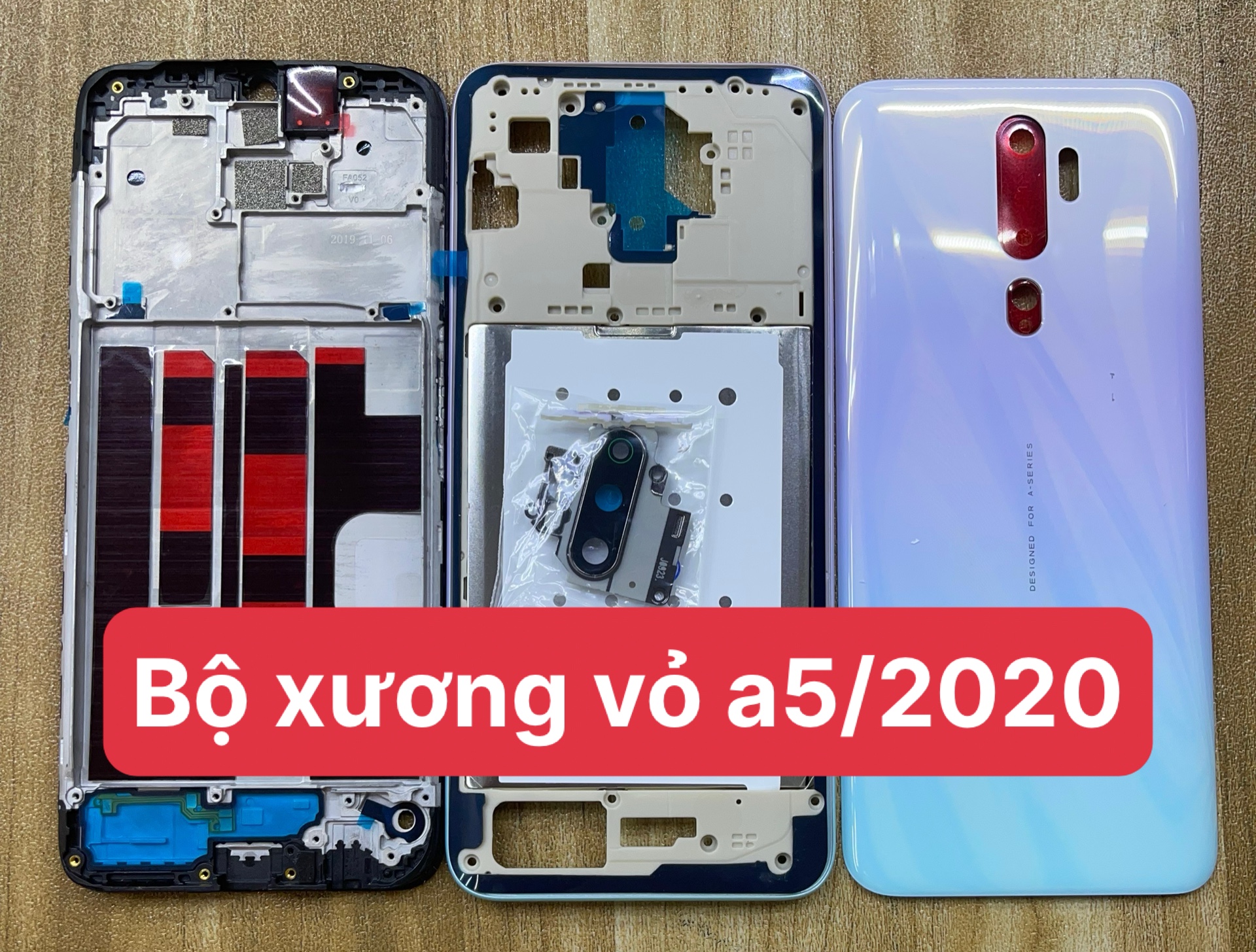 bộ xương vỏ oppo  A5/ 2020 (gồm:kính cam,phím bấm,lưng,sườn)