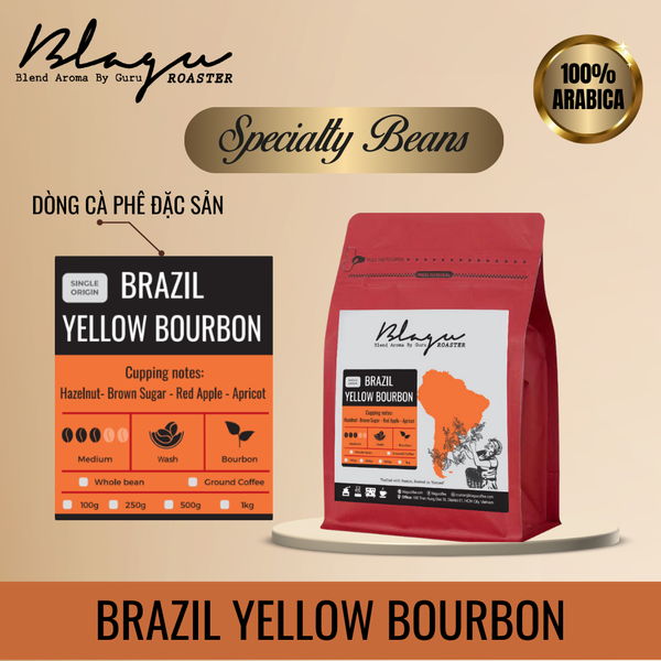 Cà Phê Blagu Hạt Đã Rang, Brazil Yellow Bourbon - Medium Roast - 250g