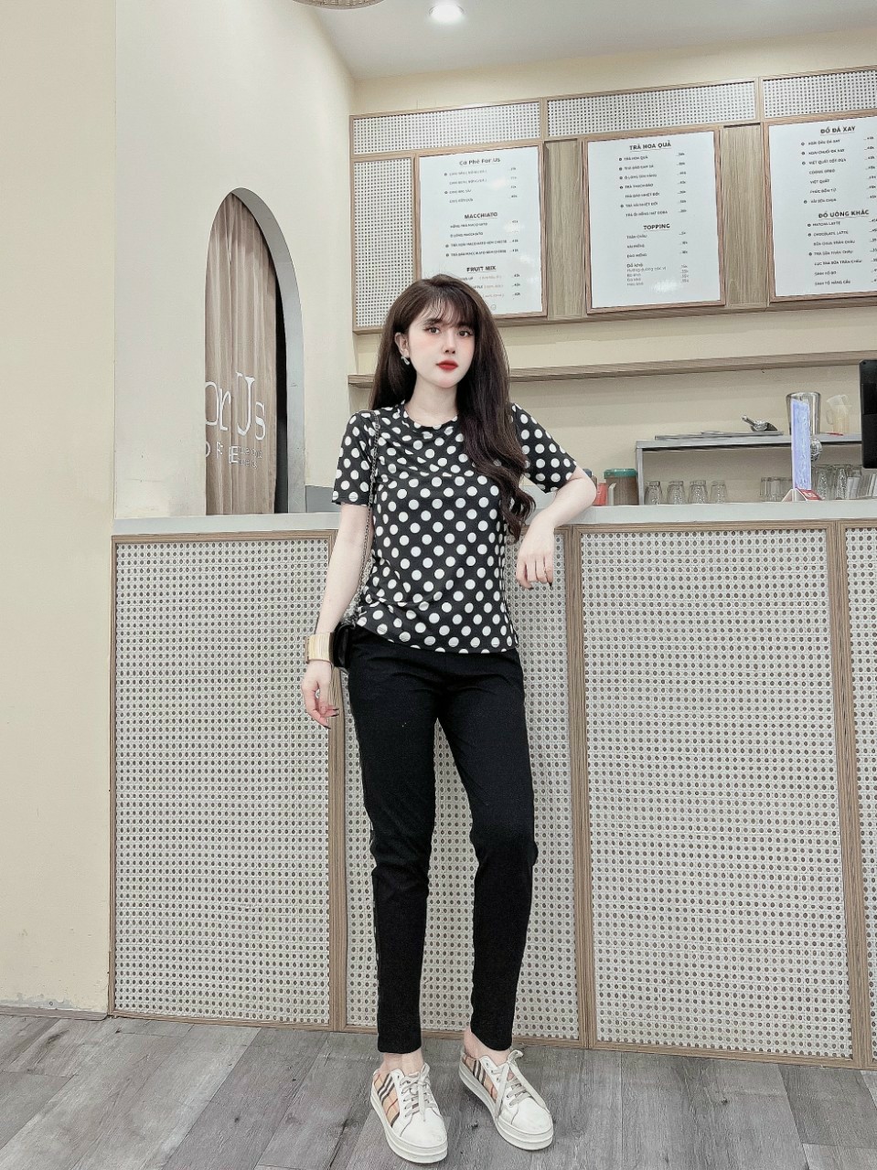 Đồ bộ thể thao thun cotton chấm bi