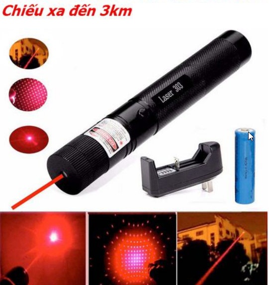 Đèn Pin Laser 303 Tia Xanh, Đỏ Siêu Sáng Cao Cấp Chiếu Cực Xa