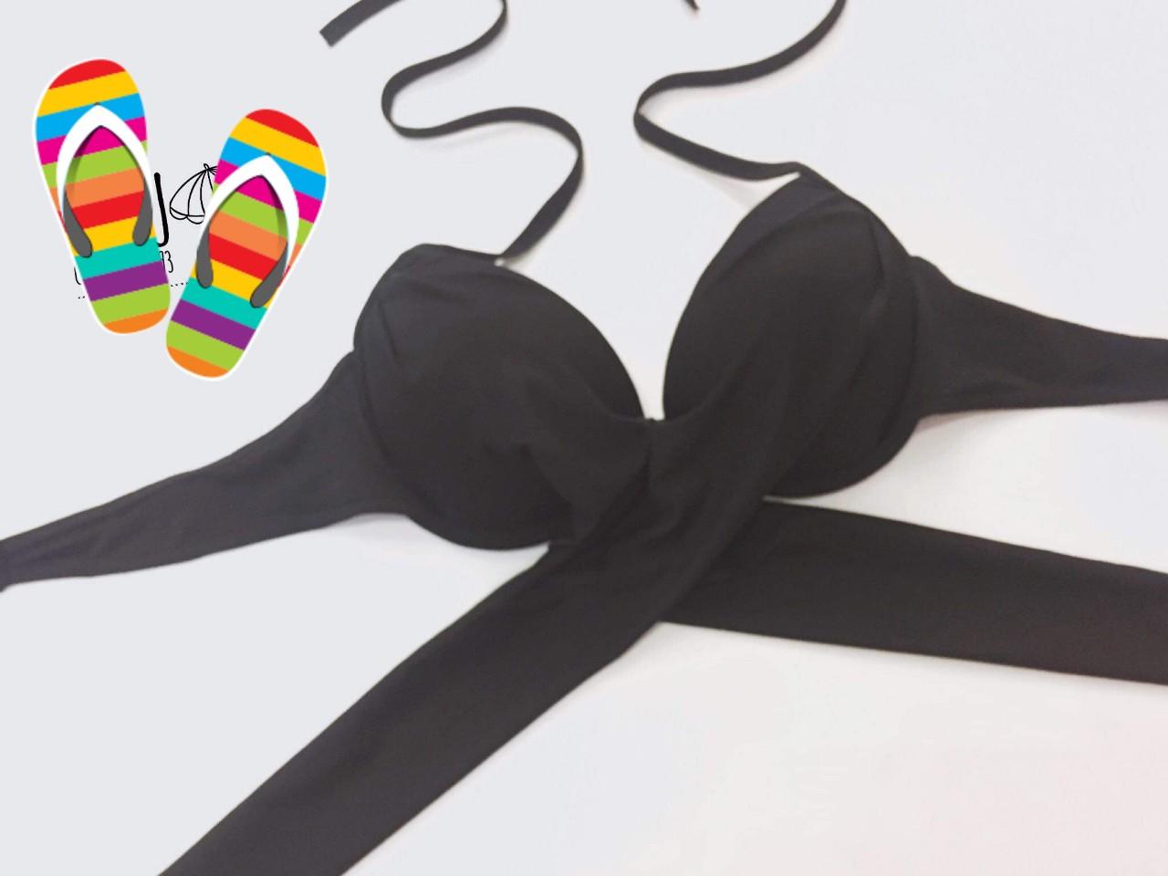 [HCM]Bikini áo ngực chéo quần cạp cao nhún đen