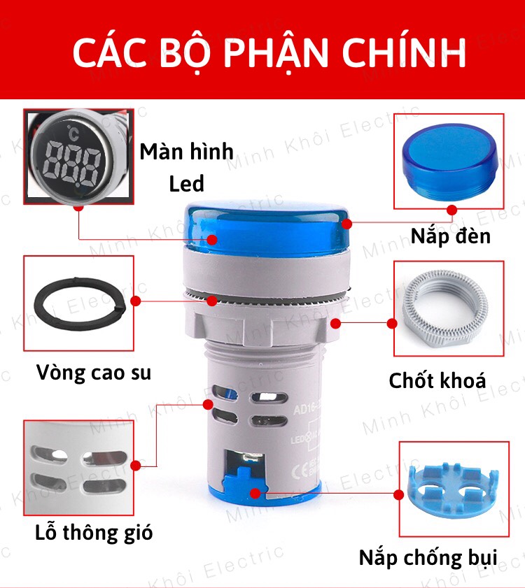 Đèn báo nhiệt độ phi 22, đèn nhiệt độ, đèn báo tủ điện