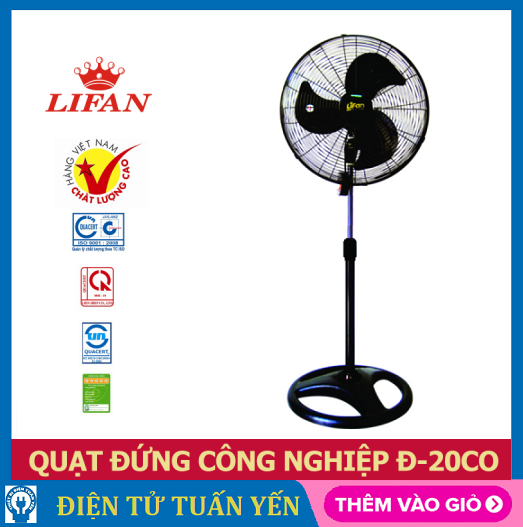 Quạt đứng công nghiệp Lifan Đ-20CO công suất 100W, sải cánh 50cm, 3 tốc độ gió - Hàng chính hãng
