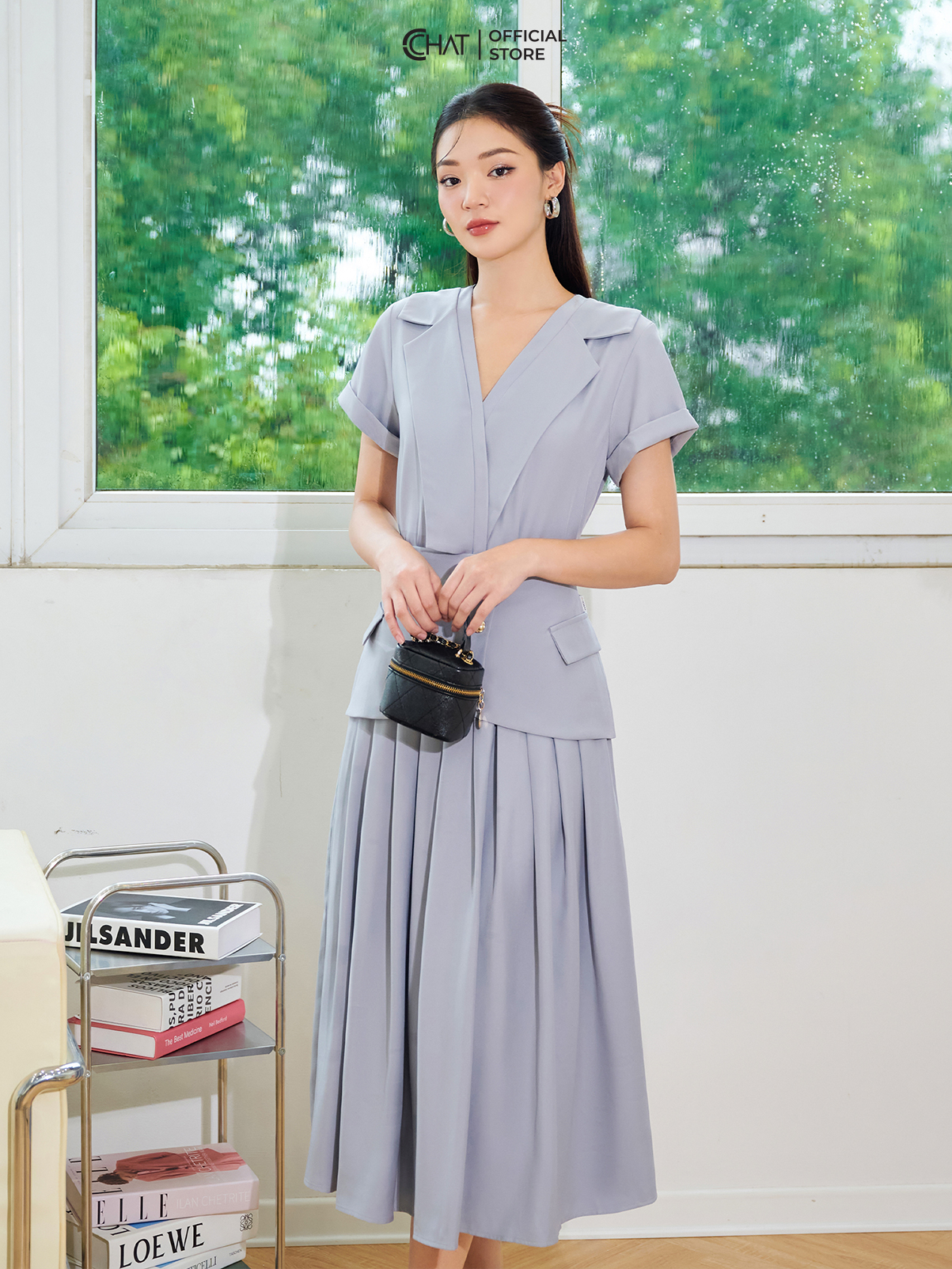 Sét Đồ Nữ Áo Chân Váy Xếp Ly Cape Chất Mango Cao Cấp 13BNE2007XT