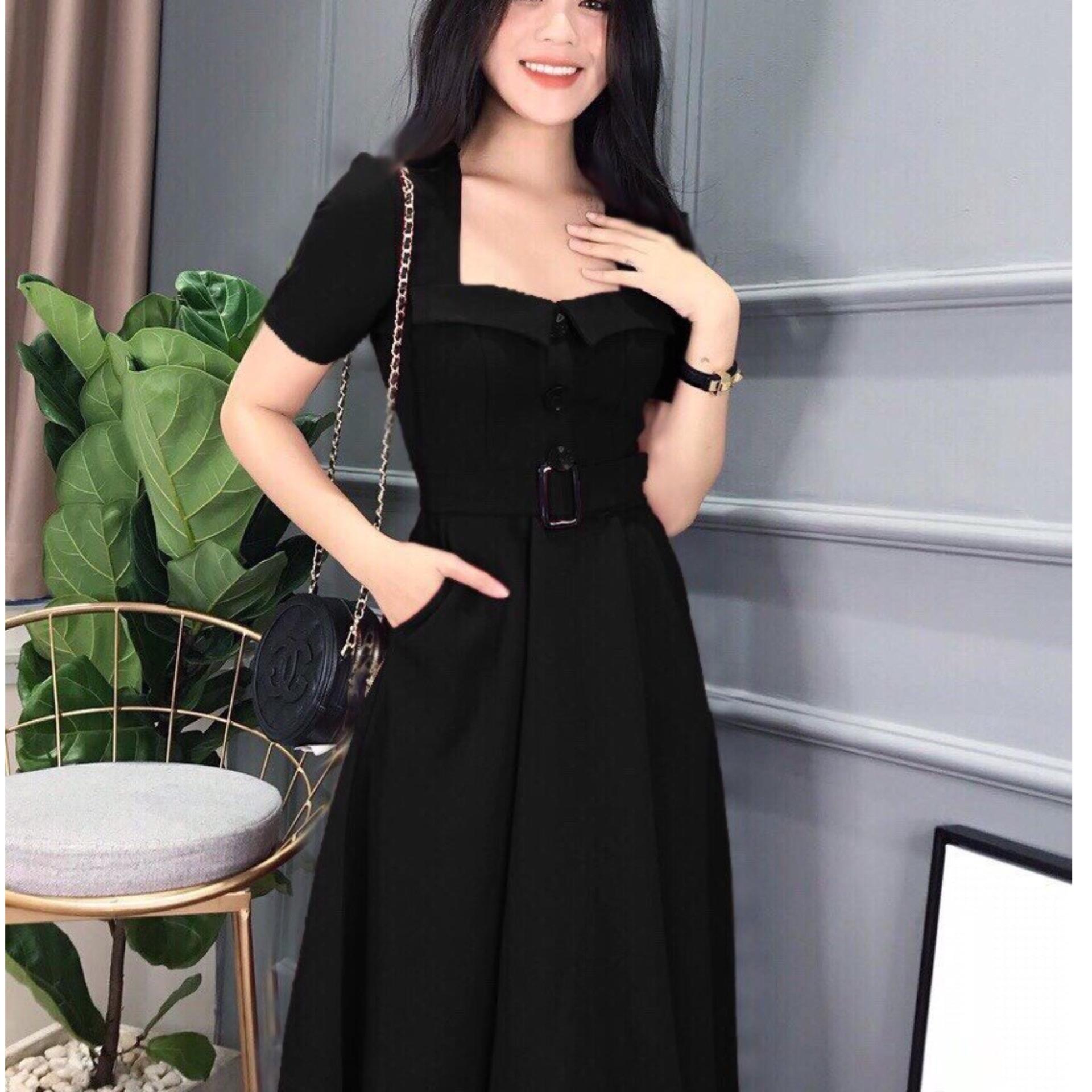 Đầm maxi dáng xòe chất kate lụa kèm đai bel có hình thật đỏ - đen – trắng