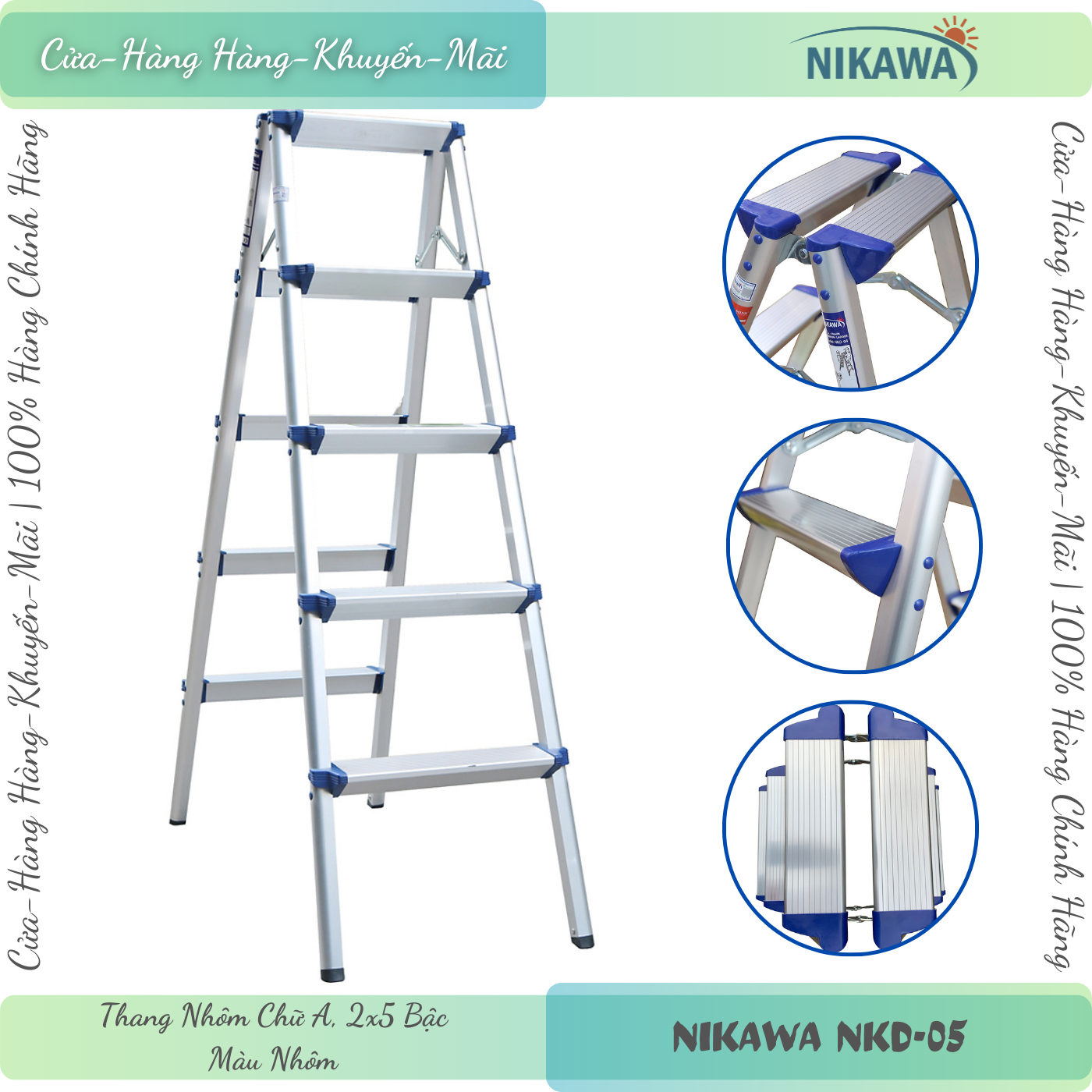Nikawa nkd-05 new | thang nhôm chữ a nikawa nkd-05 new - 2x5 bậc - cao max 1.26 mét - hàng chính hãng