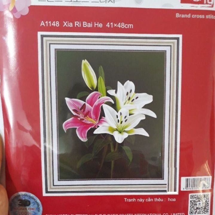 NHIỀU MẪU Tranh thêu Hoa Sen Trắng A306 kích thước 63 x 63 cm chỉ bóng,đẹp, mịn, bền màu