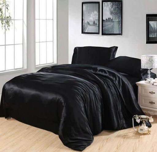 [HCM]Bộ  Drap Gối Phi Lụa 4 Món Mềm Mại Mát Mịn Màu Đen