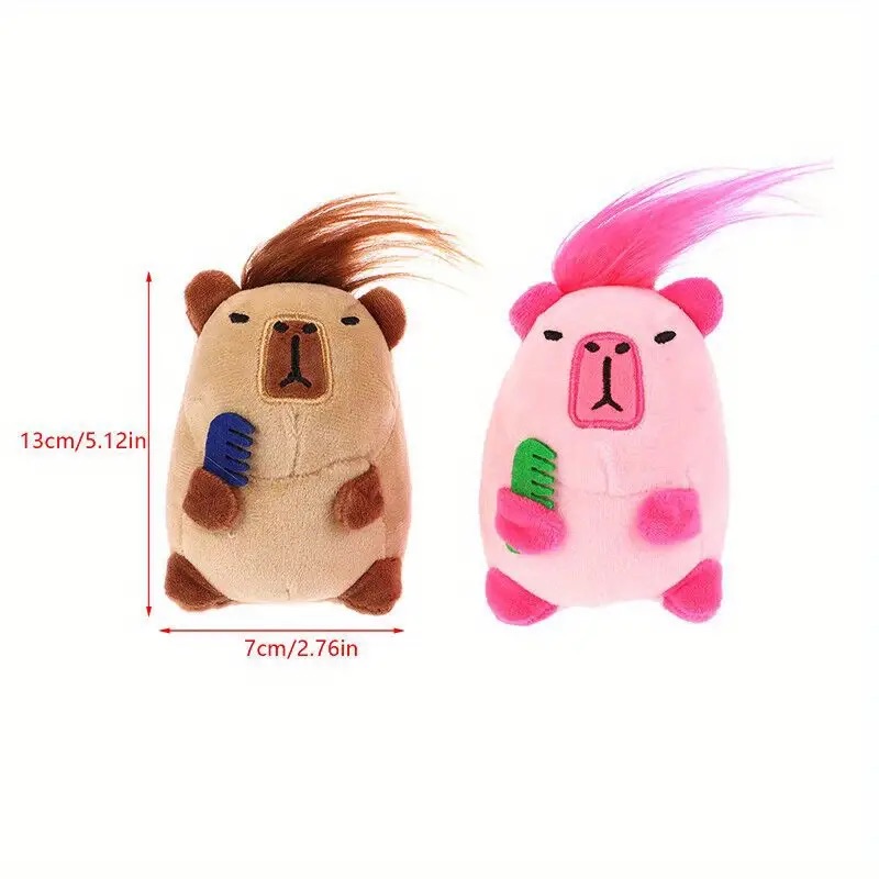 Móc khoá Capybara chuột lang bông có tóc cặp đôi vô tri có tóc hài hước.
