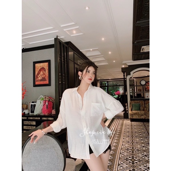Áo sơ mi đũi trắng form thụng