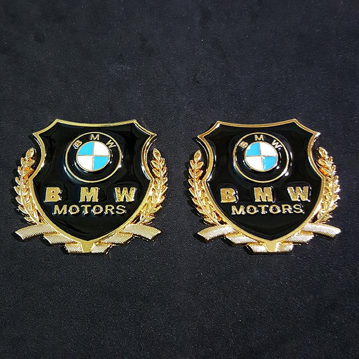 Bộ 2 miếng dán logo kim loại chữ BMW bông lúa