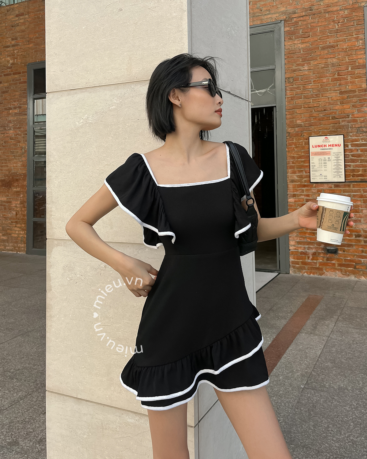 Đầm thun nữ cổ vuông lai bèo MIEU - JD06